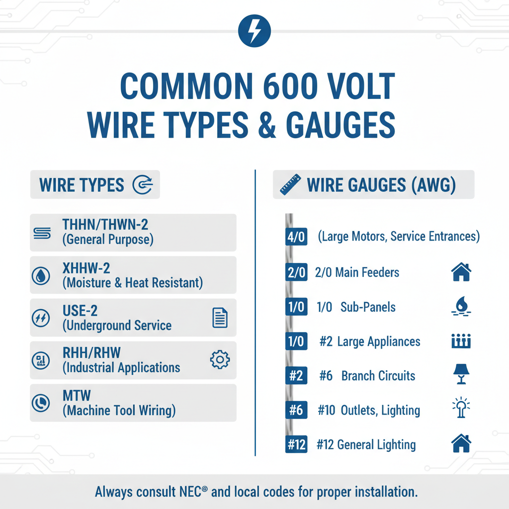 Common 600 Volt Wire Types and Gauges