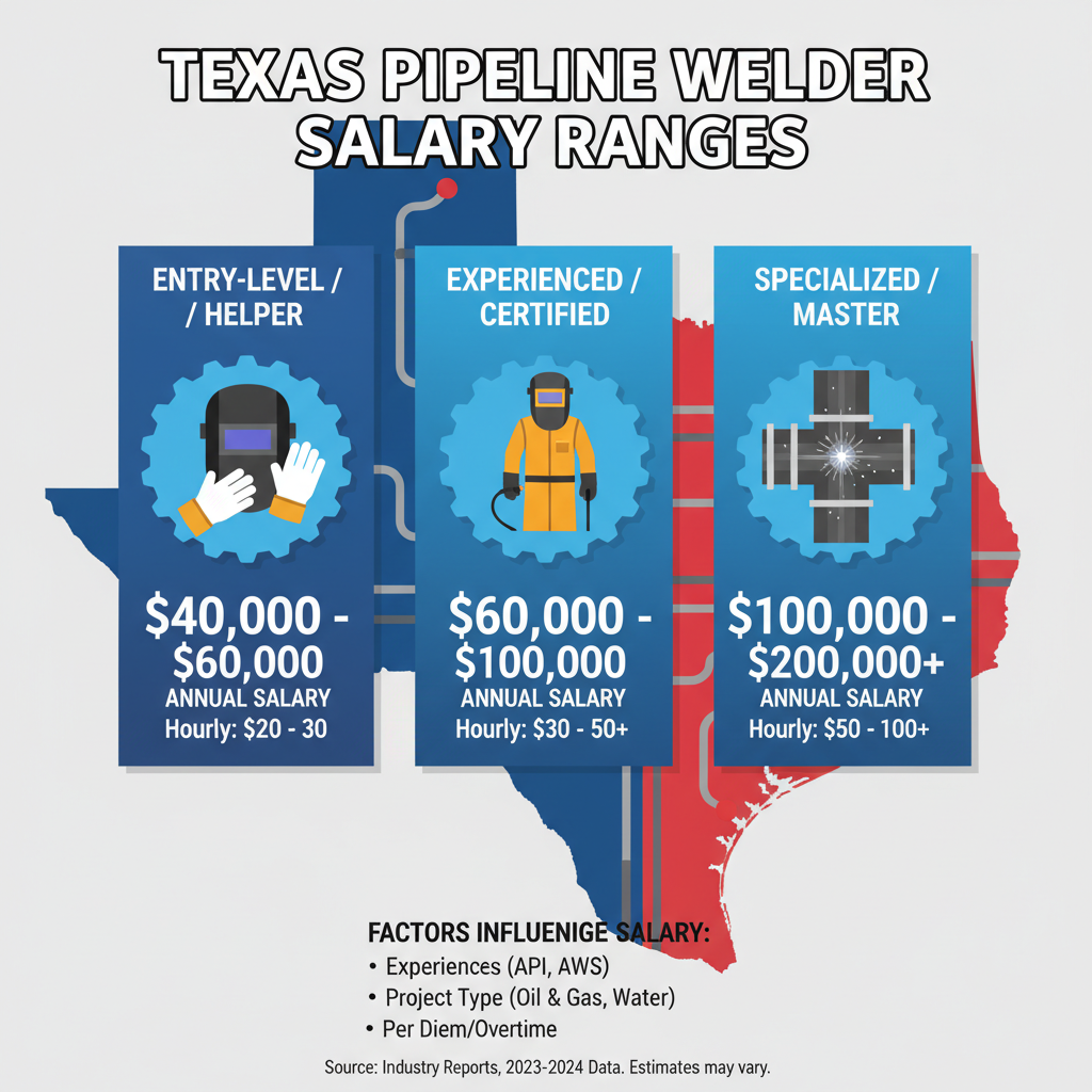 Make infographics of Current Pipeline Welder Salary Ranges in Texas