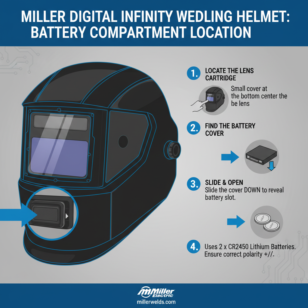 Locating the Battery Compartment in Miller Digital Infinity Welding Helmet