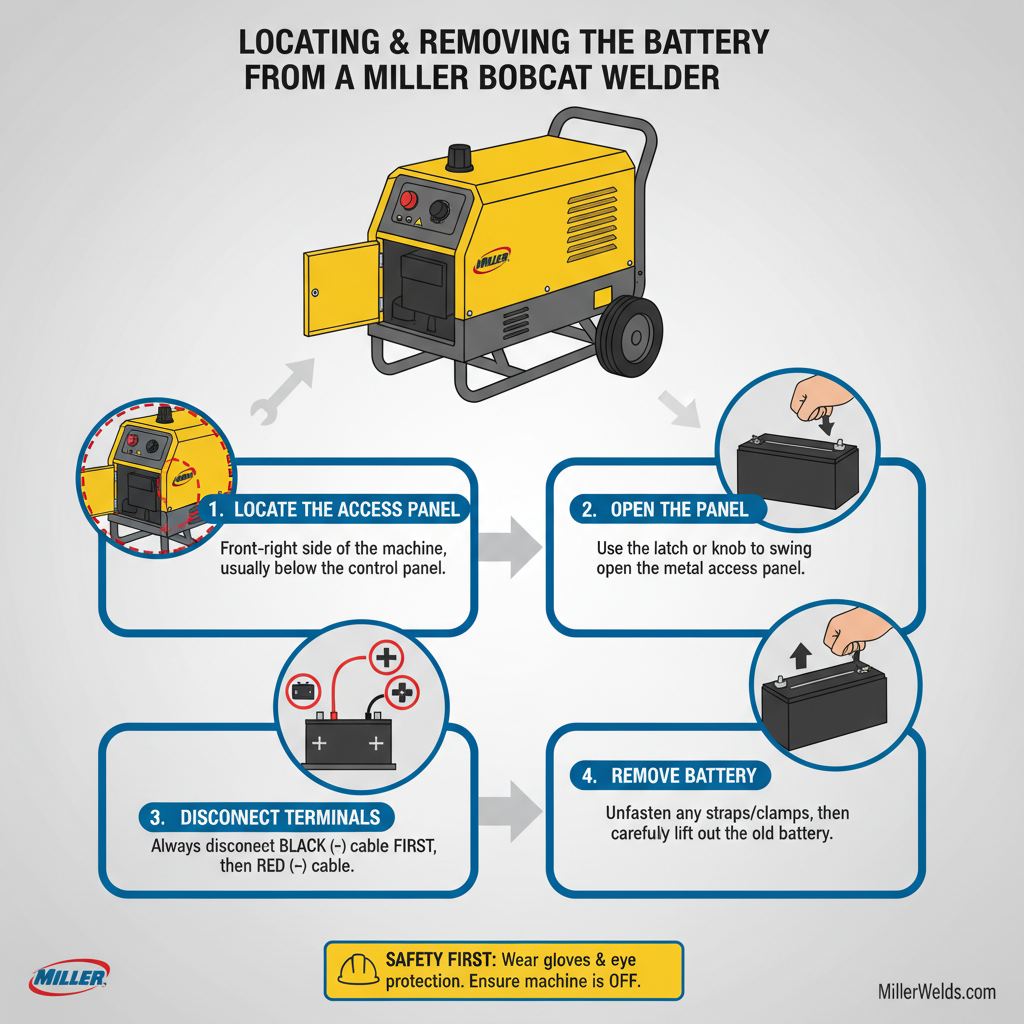 Locating Your Battery Compartment to Remove Battery from Miller Bobcat Welder