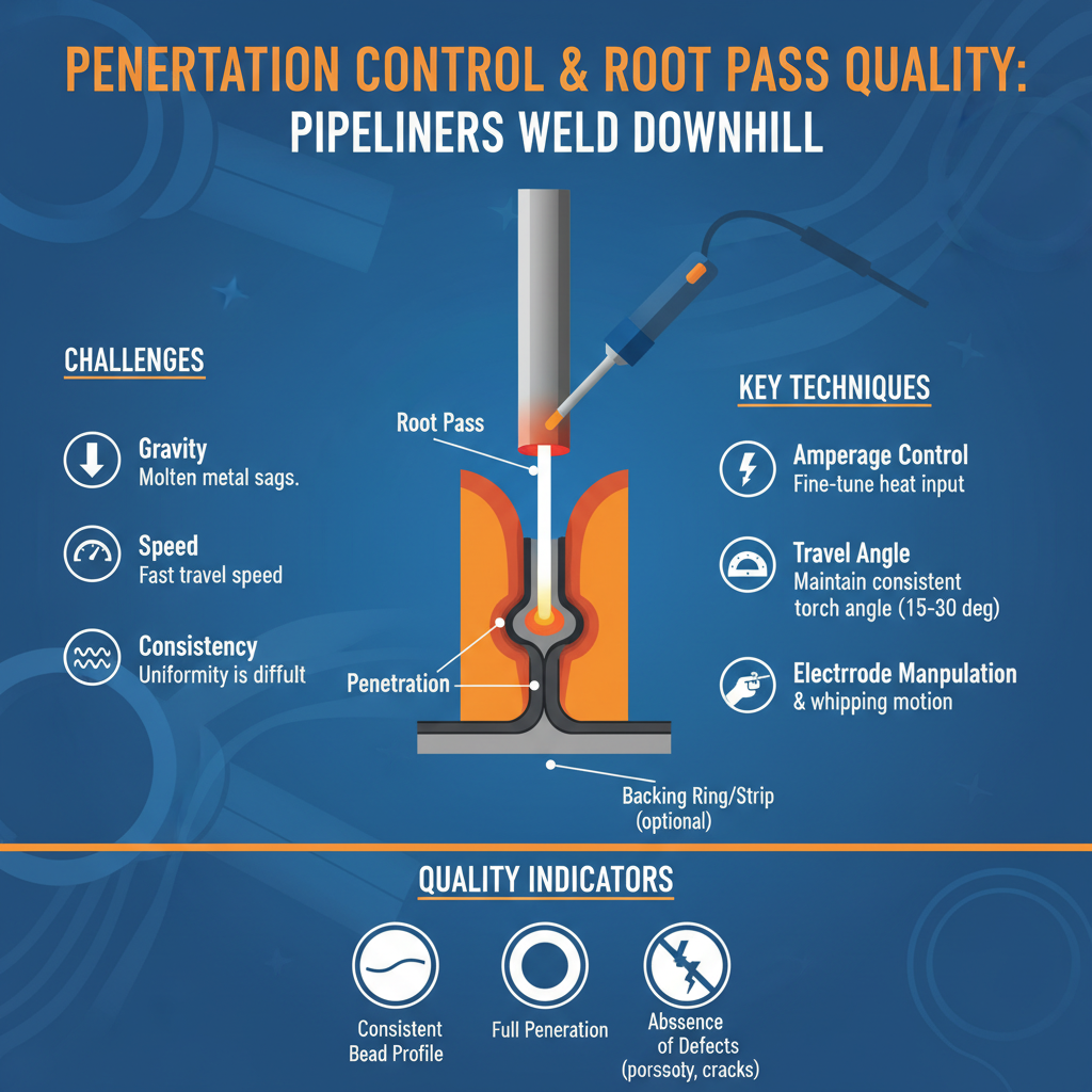 Penetration Control and Root Pass Quality behind Pipeliners Weld Downhill