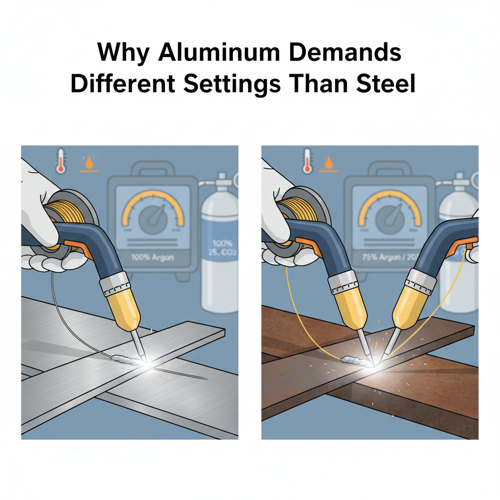 Aluminum MIG Welding Settings Chart: Complete Guide to Wire Feed, Voltage, and Gas 2 Why Aluminum Demands Different Settings Than Steel