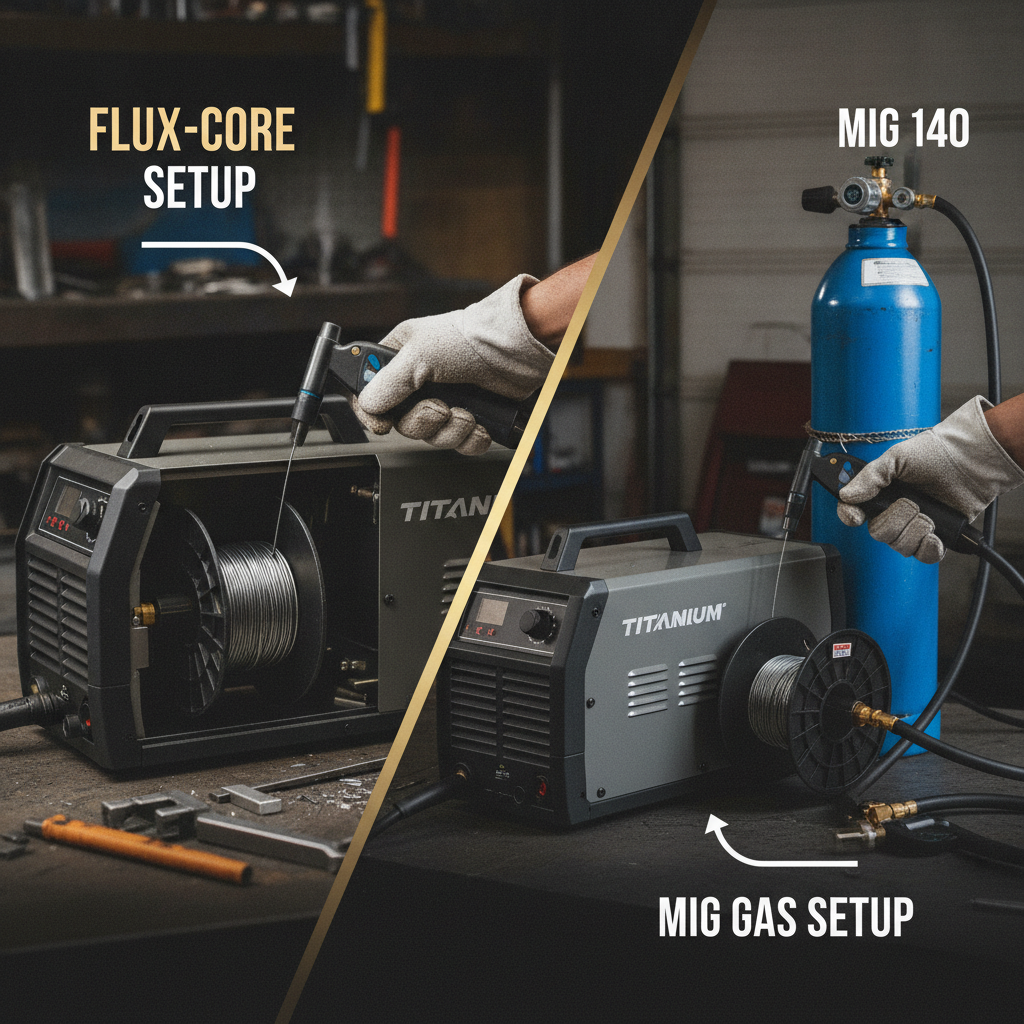 How To Use the Titanium MIG 140 Welder 2 Flux-Core vs. MIG Gas Setup